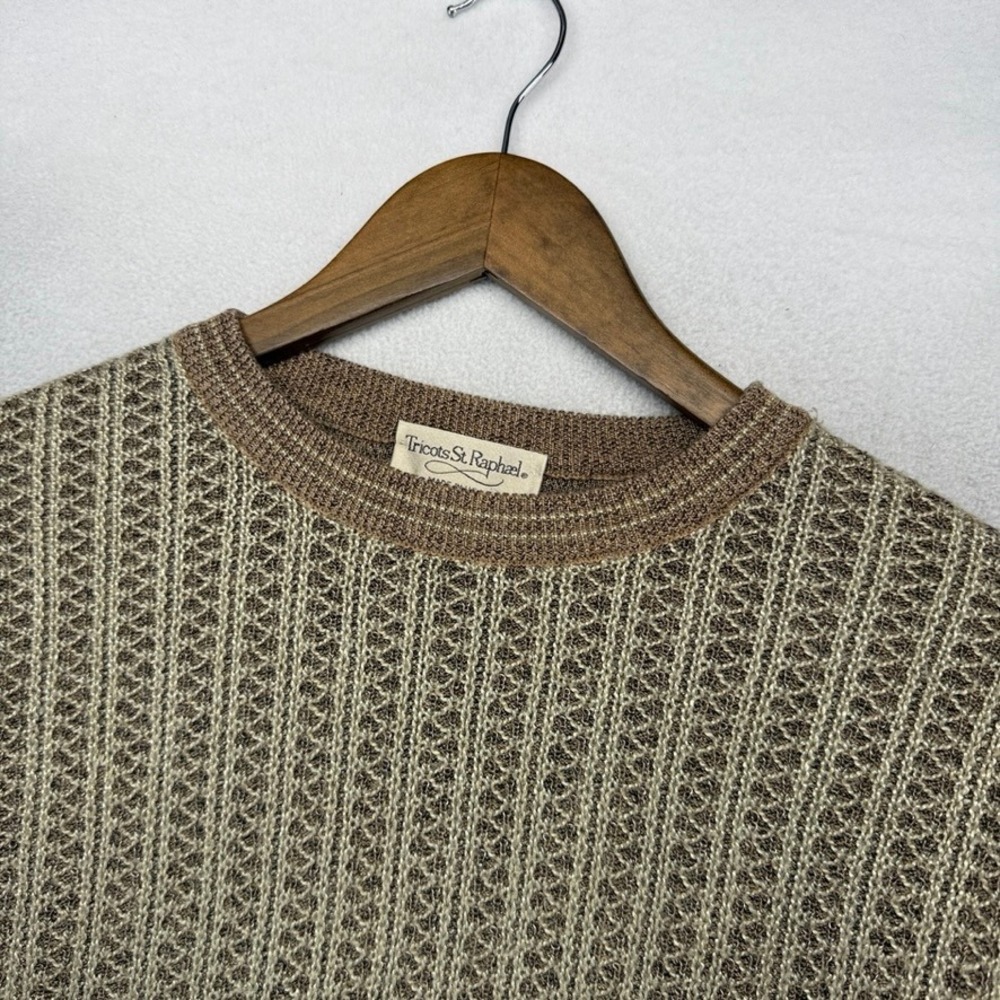 Vintage Tricots St Raphael Sweater Mens Large Brown Textured Knit USA Made Rayon